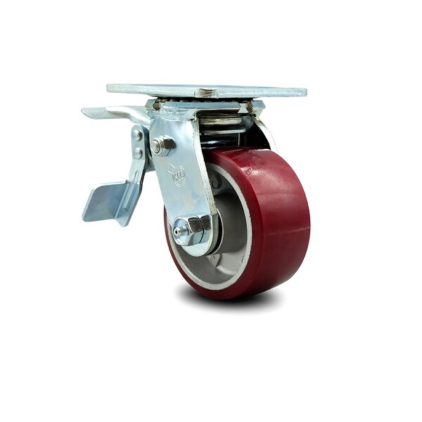 4 Inch Poly on Aluminum Swivel Caster with Ball Bearing and Total Lock Brake SCC